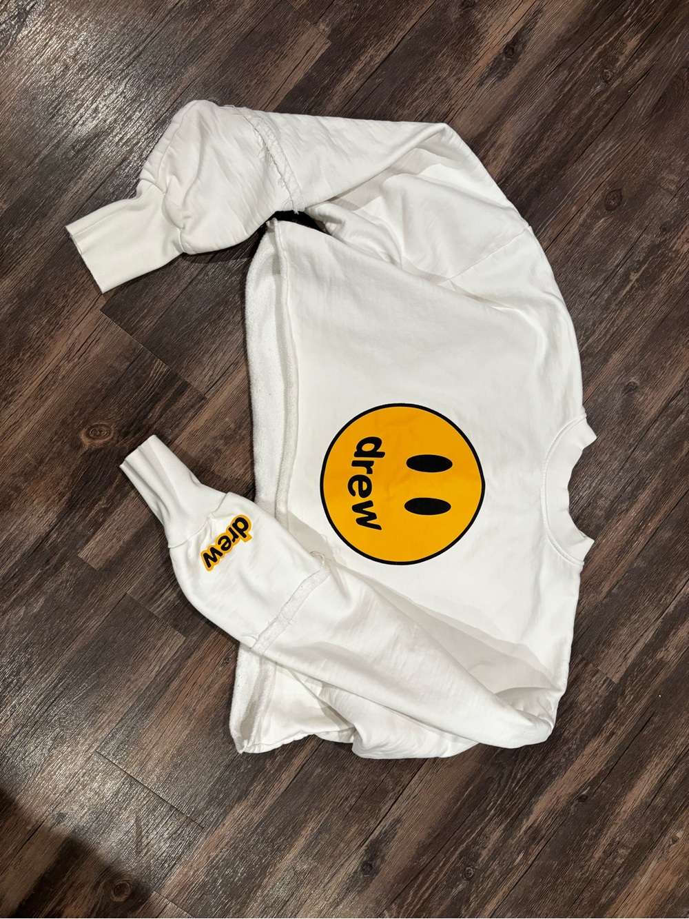 Drew House White Smiley Logo Sweatshirt crop